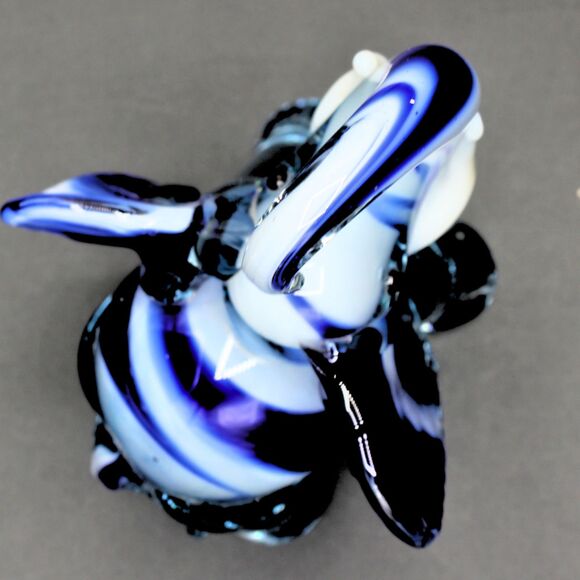 Vintage Art Glass Elephant Figurine Hand Blown Retr0 Blue White Swirl Sculpture - Picture 7 of 7